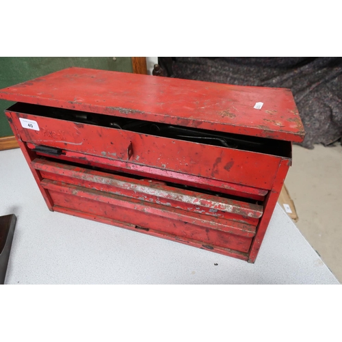 40 - Par-X three drawer tool box with a large quantity of quality tools including sockets, spanners etc