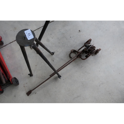 71 - Vintage hand winch and small tri-pod with brass fittings