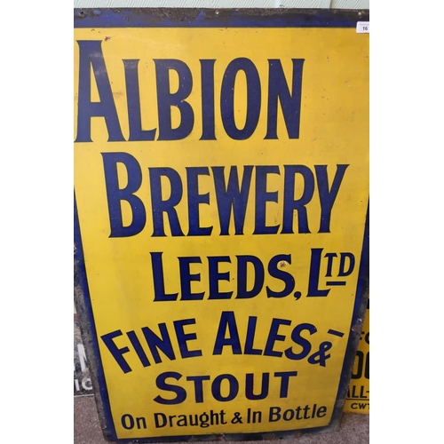 16 - Enamel advertising sign for Albion Brewery Leeds Limited Fine Ales And Stout On Draft And In Bottle'... 