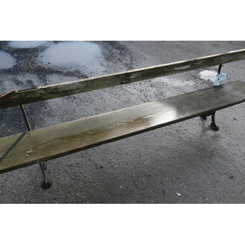 188 - Railway type bench with cast metal supports and wooden planked seat and back (width 230cm)