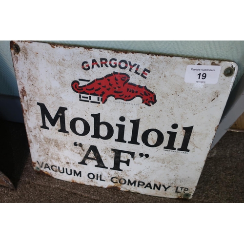 19 - Small enamel advertising sign for Gargoyle Mobiloil Vacuum Oil Company Ltd (28.5cm x 23cm)