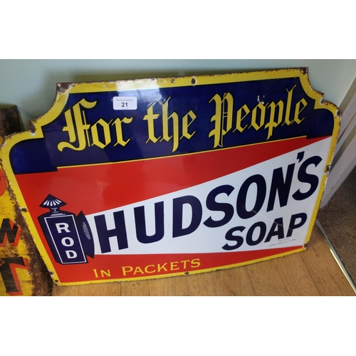 21 - Enamel advertising sign for For The People Hudson's Soap In Packets (69cm x 50.5cm)