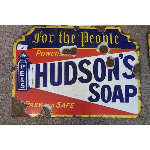 22 - Small enamel advertising sign for Hudson Soap (48.5cm x 35.5cm)