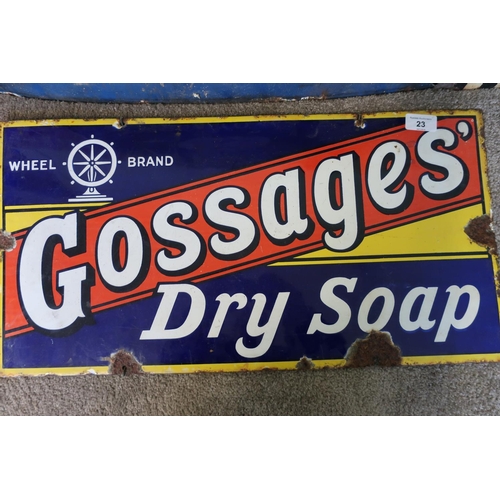 23 - Enamel advertising sign for Wheel Brand Gossages Dry Soap (59cm x 30.5cm)