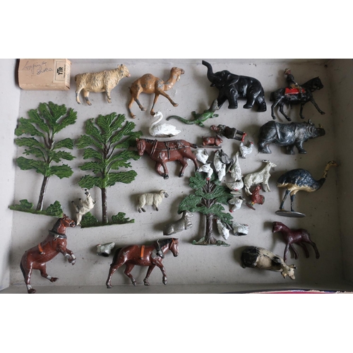 248 - Selection of various Britains and other vintage metal animal and wildlife figures including rhino, e... 