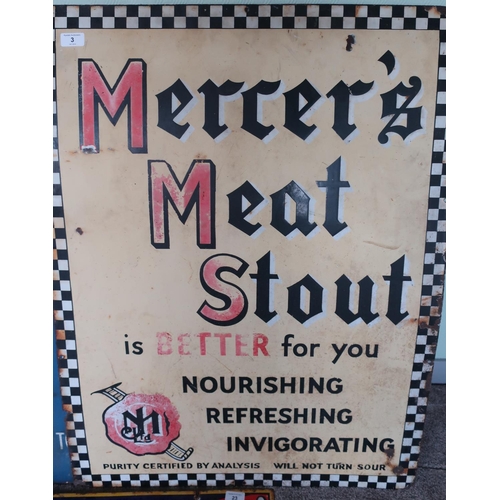 3 - Vintage enamel advertising sign for Mercers Meat Stout (68.5cm x 92cm)