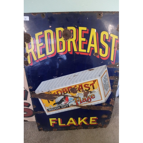 31 - Enamel advertising sign for Redbreast Flake (tobacco) (61cm x 91.5cm)
