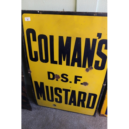 32 - Enamel advertising sign for Colman's D.S.F Mustard (61cm x 91cm)