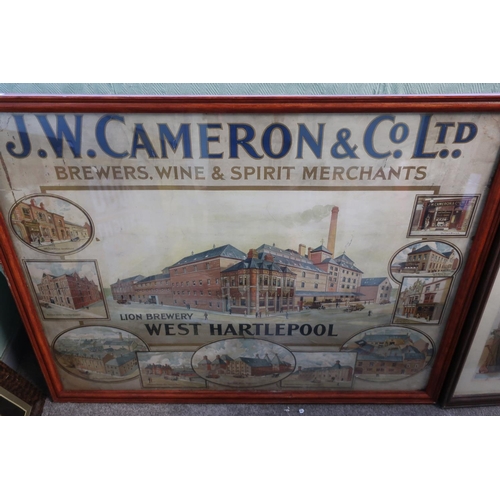 37 - Framed and mounted J.W.Cameron & Co Ltd Brewers, Wine and Spirit Merchants, Lion Bury Hartlepool adv... 