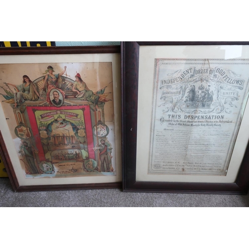 45 - Framed poster for the Independent Order of Odd Fellows, Manchester Unity Dispensation relating to Lo... 
