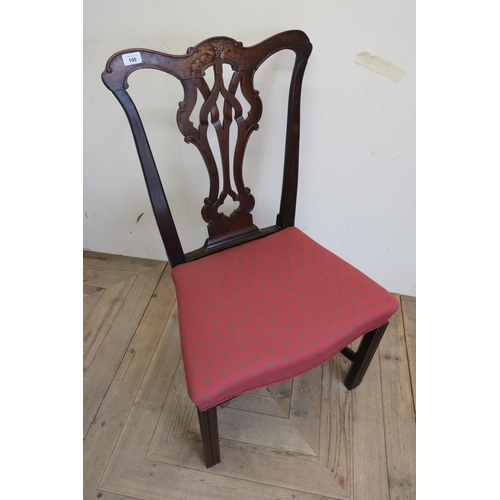 100 - Early 19th C mahogany dining chair with upholstered seat and H shaped understretcher