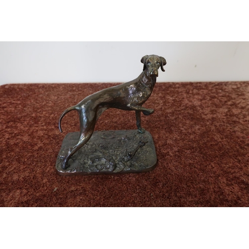12 - Bronze figure of an English Pointer dog on rectangular naturalistic setting base (13.5cm x 8.5cm x 1... 