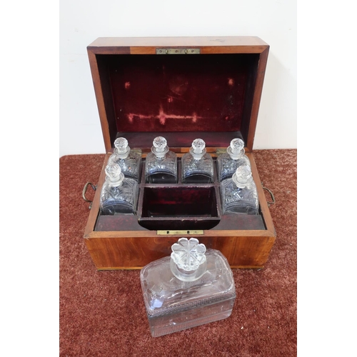 120 - Mahogany rectangular decanter box with twin carrying handles and hinged lift up lid revealing fitted... 