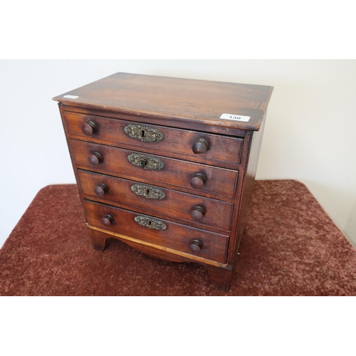 130 - Miniature 19th C apprentice piece chest of four drawers (33cm x 21cm x 34.5cm)