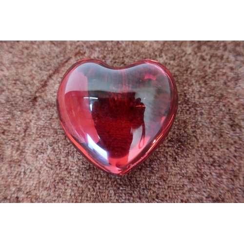 14 - Signed Baccarat red glass heart paperweight (7cm x 7.5cm)
