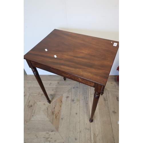 144 - Late Victorian mahogany rectangular occasional table on turned supports (55.5cm x 41.5cm x 68cm)