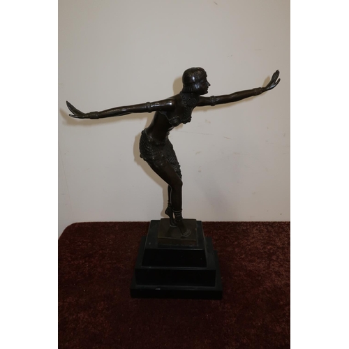 157 - Large deco style bronze figure of a dancing girl on stepped marble base (height 48cm)