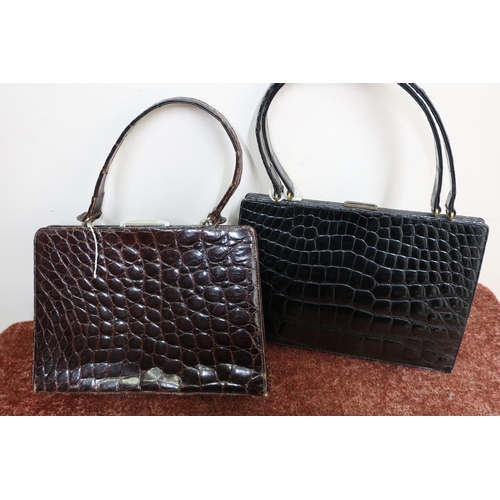 174 - Vintage ladies crocodile skin handbag with part fitted interior and loop handles, and another simila... 