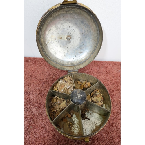 200 - Rare and large 19th C painted spice tin incorporating nutmeg grater in the form of a circular cottag... 