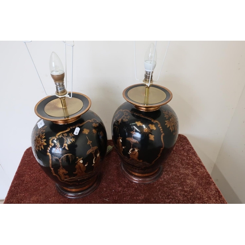 25 - Pair of quality modern chinoiserie Chinese style table lamps (height 55cm) (flexes cut)