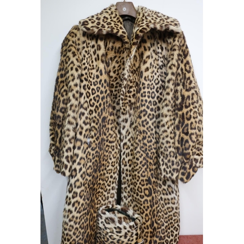 253 - Circa 1920s ladies full length Ocelot fur coat with matching hand muff