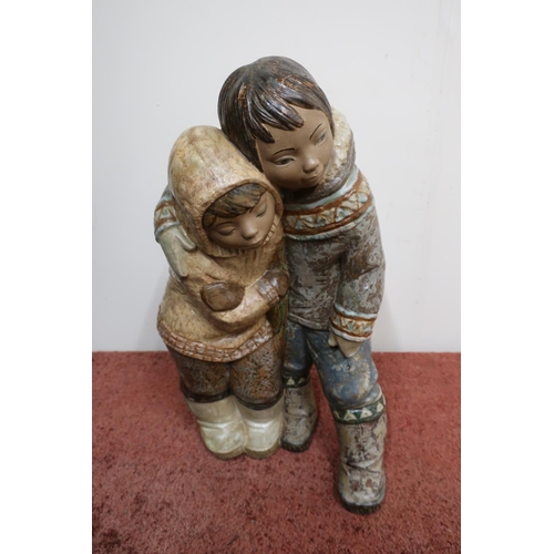 348 - Large Lladro group of an Eskimo boy and girl (height 39cm)