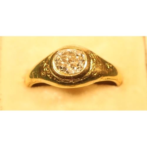 370 - 18ct gold (marks worn) rub over gypsy style single stone diamond ring with old cut diamond (size O 1... 