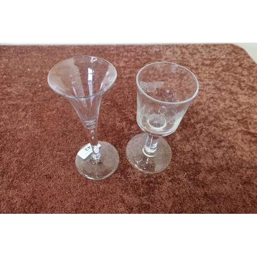 43 - Two 19th C drinking glasses, one of tapering trumpet form on circular base (height 17cm), the other ... 