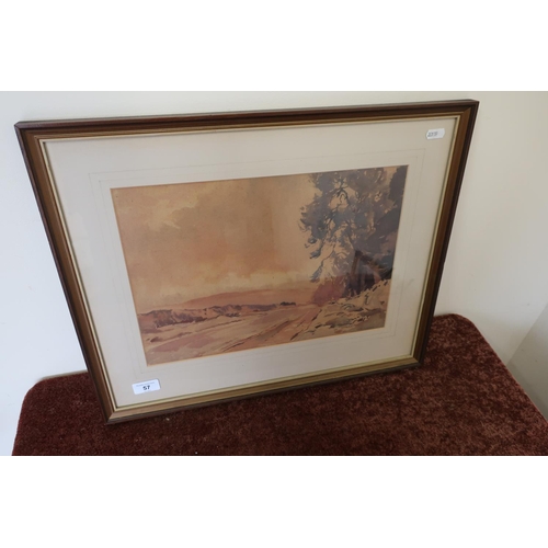 57 - Framed and mounted Fred Lawson landscape watercolour (53cm x 43.5cm including frame)