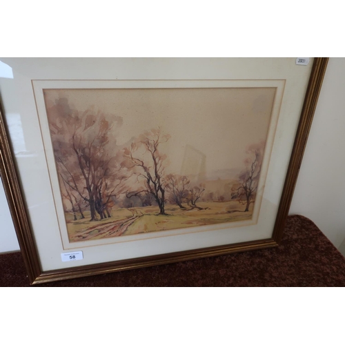 58 - Framed and mounted Fred Lawson landscape watercolour dated 1933 (54cm x 44cm)