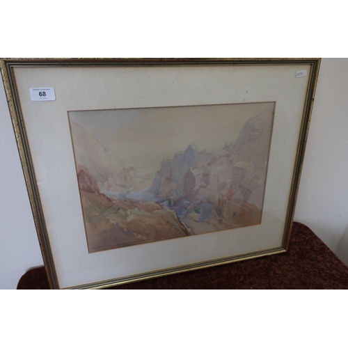 68 - Framed and mounted watercolour of Staithes by W. Redworth titled 