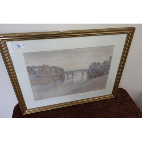 69 - Framed and mounted watercolour of Whitby harbour with faint monogram initial and title 'Whitby 18 Se... 