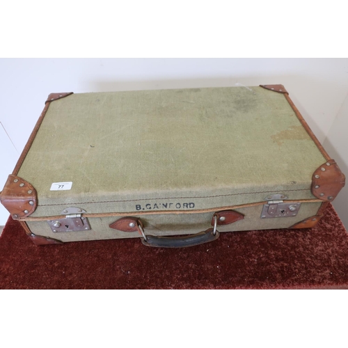 77 - Vintage canvas and leather bound travelling case (64cm x 38cm x 17cm)