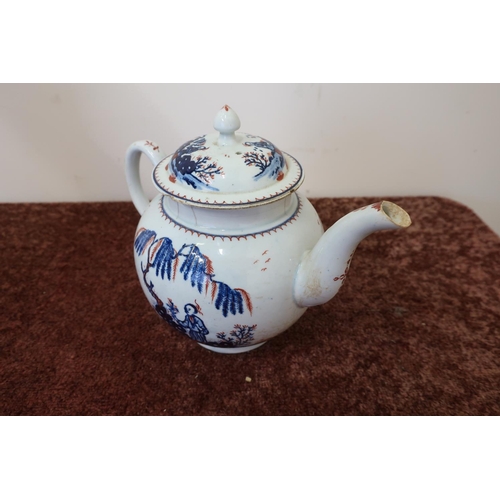 8 - 18th/19th C porcelain teapot with oriental scenes to the body & lid and floral detail to the spout &... 