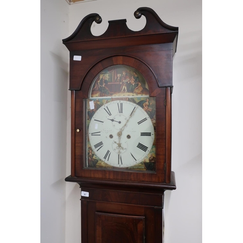 83 - Mahogany cased 8 day long cased clock with painted dial with secondary dial by J. Mcarthur, Glasgow