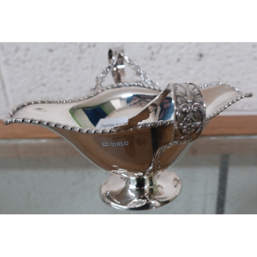 384 - Sheffield 1907 silver hallmarked double ended sauce boat with loop handles on circular base