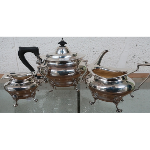 387 - Sheffield 1911 silver hallmarked three piece tea service No.W874 with makers mark for John Round