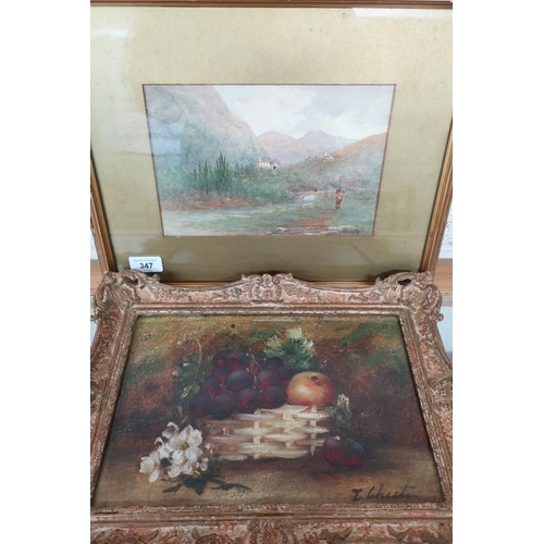 347 - Gilt framed and mounted watercolour of landscape scene 'Near Chiaseo' signed by Lowey and Lewis (40.... 