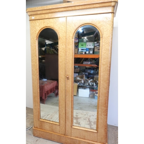 179 - Victorian burr maple linen cupboard with five slide out linen drawers above two long drawers enclose... 