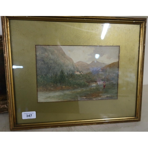 347 - Gilt framed and mounted watercolour of landscape scene 'Near Chiaseo' signed by Lowey and Lewis (40.... 