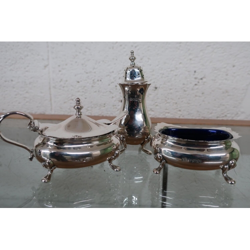 388 - Sheffield Walker & Hall three piece cruet set