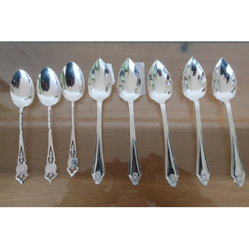 390 - Set of five Birmingham silver hallmarked teaspoons with leaf shaped bowls and a set of three Sheffie... 