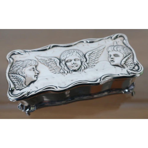 398 - Birmingham 1903 silver hallmarked dressing table box of rectangular form with hinged lid embossed wi... 