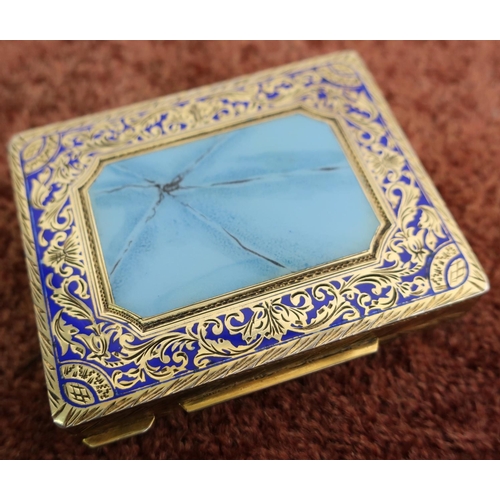 407 - Italian silver gilt and enamel compact, Alfredo Ridy Firenze, hinged cver with turquoise enamel pane... 