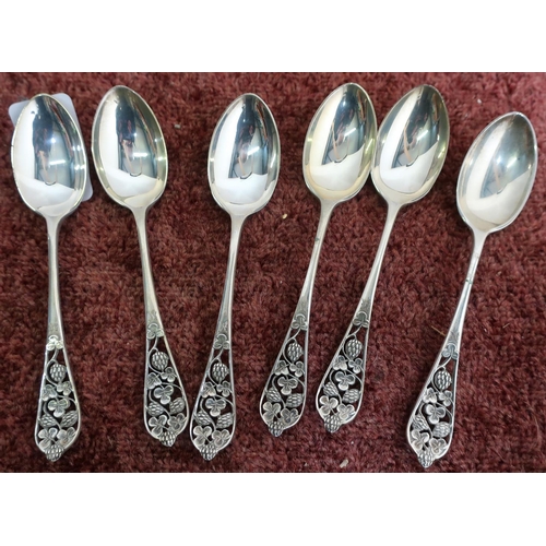 411 - Set of Sheffield silver hallmarked teaspoons with pierced shamrock detail with makers mark JR