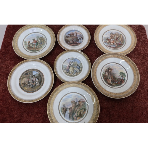 161 - Set of five Prattware series ware plates of various scenes including classical landscapes and two si... 