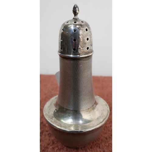 419 - Birmingham 1909 large silver hallmarked sugar caster with screw off lid and engine turn detail (heig... 