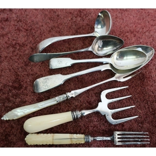 420 - Selection of Georgian and later silver hallmarked pickle forks, spoons etc, early Victorian silver h... 