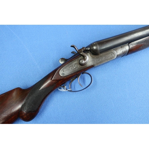 591 - Midland Gun Co 12 bore double barreled hammer shotgun with barring action and semi pistol grip stock... 