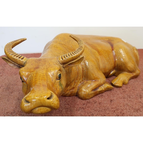 397 - Extremely large 19th C Chinese ceramic figure of a seated water buffalo (18cm high, approx 50cm long... 